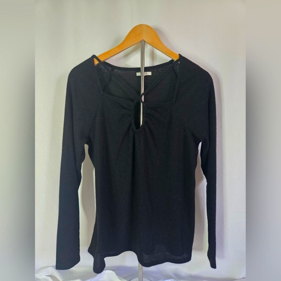 Maurices Black Ribbed Long Sleeve Top XL | Strappy Front Detail, Casual & Chic - Picture 1 of 6